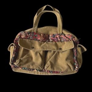 Black Butterfly Tan Canvas Paisley Tapestry Tote Bag Boho Multi Pocket‎ Satchel